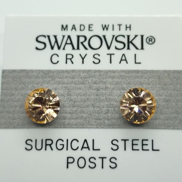 Swarovski Crystal Stud Earrings in Light Peach - Picture 3 of 3
